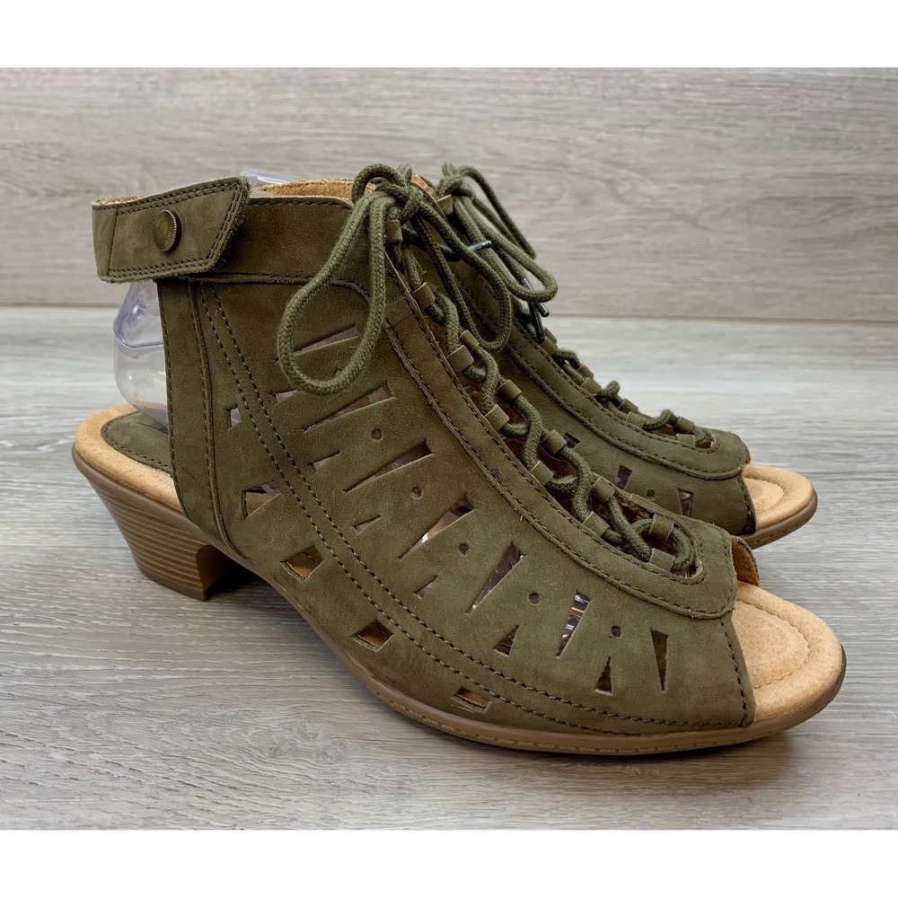 Earth Kristen Brown Suede Lace Up Cutout Peep Toe Heels Women's 9.5 Shoes